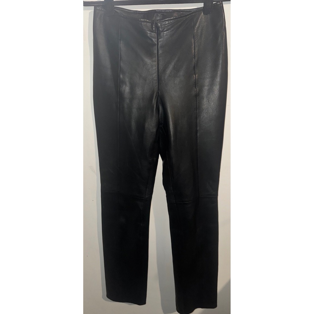Vtg 90s Cache Black Leather Pants High Waisted Straight Leg Size 6/S